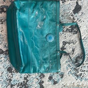 Coach Teal Patent Leather Tote Y2K Shoulder Bag F19198